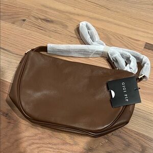 GIGI PIP Chocolate Brown Pebbled Leather Hobo Bag